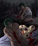  blood boy cry green_hair male male_focus nude pointy_ears tears yellow_eyes 