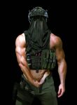 1boy bara black_background bulletproof_vest call_of_duty call_of_duty:_modern_warfare_2 covered_face green_pants hand_under_clothes helmet highres huntang513 konig_(call_of_duty) male_focus mask muscular muscular_male open_pants pants simple_background solo 