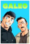  2boys absurdres bara billy_russell_(dickfish) black_hair blue_eyes brown_hair cigarette couple dickfish_(fishismdick) facial_hair glasses grin highres john_rottweil_(dickfish) looking_at_viewer male_focus mature_male multiple_boys mustache original portrait selfie short_hair sideburns smile stubble thick_eyebrows undercut upper_body yaoi 