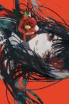  1boy banbiiiino0303 bangs black_hair blunt_bangs crying crying_with_eyes_open flower highres long_hair looking_at_viewer male_focus original red_background red_flower solo straight_hair tears 