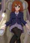  absurdres bangs blazer brown_eyes e5_hayabusa gran_class highres hirasawa_yui jacket k-on! light medium_hair neck_ribbon pantyhose ribbon sakuragaoka_high_school_uniform school_uniform seat shinkansen shuraku skirt train_interior uniform 