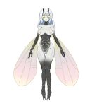 1girl abs absurdres arthropod_girl breasts carapace colored_skin corruption covered_nipples cyborg dark_persona evil_smile grey_skin highres insect_wings monster_girl muscular muscular_female original pussy smile white_hair wings woodcity 