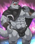  2023 4:5 5_fingers anthro black_nose canid canine canis claws cloak clothing death_(puss_in_boots) digital_media_(artwork) dreamworks fingers fur grey_body grey_fur hi_res holding_object holding_weapon male mammal muscular muscular_anthro muscular_male nipples pubes puss_in_boots_the_last_wish red_eyes sickle solo v2wolf weapon wolf 