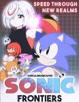  1990s_(style) 2girls 4boys :o amy_rose angry animal_nose artist_name bald clenched_teeth closed_mouth copyright_name dr._eggman facial_hair furry furry_male glasses gloves hair_over_one_eye heart highres knuckles_the_echidna koco_(sonic) multicolored_hair multiple_boys multiple_girls mustache radical_dreamcaster red_hair retro_artstyle sage_(sonic) serious sonic_(series) sonic_frontiers sonic_the_hedgehog sonic_the_hedgehog_(classic) streaked_hair tails_(sonic) teeth white_gloves white_hair 
