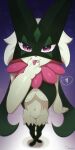  &lt;3 1:2 2023 anthro breasts cute_fangs felid feline female fur generation_9_pokemon green_body green_fur hi_res looking_at_viewer mammal medium_breasts meowscarada navel nintendo omeki pokemon pokemon_(species) purple_eyes smile solo standing tongue tongue_out 