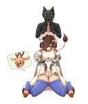  absurd_res annoyed big_breasts bovid bovine breasts bullying canid canine canis clothing deer expression_bubble female group hi_res lying male male/female mammal on_front panties surprise teasing thong trio underwear wedgie wolf 