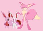  ambiguous_species anthro biped canid canine female fox fur group hi_res labbit1337 male mammal one_eye_closed pink_background pink_body pink_fur simple_background smile standing tan_body tan_fur trio white_body white_fur wink 