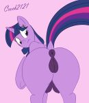  2022 absurd_res animal_genitalia big_butt breasts butt butt_focus crock2121 equid equine equine_genitalia female friendship_is_magic genitals hasbro hi_res horse looking_back mammal my_little_pony rear_view simple_background solo teats twilight_sparkle_(mlp) under_boob 