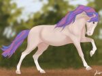  2023 ambiguous_gender blue_eyes digital_media_(artwork) equid equine facial_markings feral hair head_markings hi_res hooves horse kadafh looking_at_viewer mammal markings multicolored_hair multicolored_tail raised_leg simple_background solo sophistique_(dream_merchant) tail tan_body 