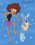  2021 absurd_res amphibia_(series) anne_boonchuy brown_hair clothing colored crock2121 crossover disney duo female feral generation_1_pokemon hair hi_res human mammal nintendo pokemon pokemon_(species) swimwear underwater wartortle water 