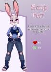  absurd_res anthro clothed clothing disney english_text female hi_res judy_hopps lagomorph leporid looking_at_viewer mammal police rabbit solo stefano_d&#039;angelo strip_meme text zootopia 