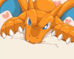  &lt;3 5:4 ambiguous_gender animated belly belly_rub blue_eyes breathing charizard duo feral fur generation_1_pokemon happy nintendo orange_body pokemon pokemon_(species) short_playtime simple_background solo_focus ume0427 white_body white_fur 