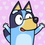  1:1 4_fingers animated anthro blue_body blue_fur bluey_(series) bluey_heeler canid canine canis digital_media_(artwork) domestic_dog female fingers fur gesture gloves_(marking) low_res mammal markings mazemutt open_mouth open_smile short_playtime simple_background smile solo tail tail_motion 