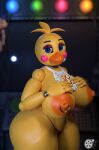  2023 3d_(artwork) 5_fingers animatronic anthro areola avian beak bib big_breasts bird blue_eyes blush blush_stickers breasts butt chicken digital_media_(artwork) eyebrows eyelashes eyeshadow female feversfm fingers five_nights_at_freddy&#039;s five_nights_at_freddy&#039;s_2 galliform gallus_(genus) hi_res looking_at_viewer machine makeup nipple_piercing nipple_ring nipples orange_areola orange_beak orange_nipples phasianid piercing purple_eyeshadow ring_piercing robot scottgames solo thick_thighs toy_chica_(fnaf) yellow_body yellow_breasts 