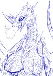  alyrise anthro anthrofied bedroom_eyes big_breasts blue_and_white breasts breath bust_portrait capcom claws dragon female hand_on_breast horn ice ice_horn membrane_(anatomy) membranous_wings monochrome monster_hunter narrowed_eyes naturally_censored pasties portrait scales scalie seductive sketch solo spikes spikes_(anatomy) tail velkhana wings 