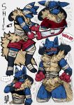  abs anthro athletic athletic_anthro athletic_male bandage bandage_on_face bandaged_arm bandaged_leg black_body black_fur blue_body blue_fur blush bottomwear briefs canid clothing dots fluffy fluffy_body fluffy_tail fur generation_4_pokemon guide_lines hi_res jwbash lucario male mammal mega_evolution mega_lucario melee_weapon multicolored_body multicolored_fur nintendo pecs pokemon pokemon_(species) pose riding_crop shirt shorts sketch sketch_page solo surprised_expression surprised_look sword tail text thinking_pose topwear underwear undressed weapon whip yellow_clothing yellow_underwear 