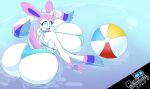  absurd_res anthro big_breasts big_butt breasts butt eeveelution felid feline female female/female generation_6_pokemon hi_res huge_butt looking_at_viewer mammal nintendo open_mouth pokemon pokemon_(species) simple_background solo sylveon thiccbuns tongue 