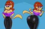  absurd_res anthro big_breasts big_butt breasts brown_body brown_fur butt clothing felid female finger_wag fur green_eyes hi_res kitty_katswell legwear lipstick looking_back makeup mammal nickelodeon olerr solo t.u.f.f._puppy tagme thick_thighs tight_clothing tights wide_hips 
