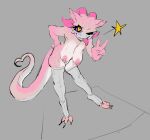  &lt;3 &lt;3_eyes anthro big_breasts breasts clothing female gesture hand_on_hip havney horn kobold leaning leaning_forward legwear nipple_piercing nipples one_eye_closed piercing pink_body redhour solo tail thigh_highs tongue tongue_out v_sign wink 