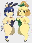  absurd_res animal_crossing ankha_(animal_crossing) big_butt blonde_hair blue_eyes blue_hair bunny_costume butt clothed clothing costume fur hair hi_res isabelle_(animal_crossing) nintendo partially_clothed tail thick_thighs toonarscontent wide_hips yellow_body yellow_fur yellow_tail 