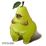  1:1 anthro areola band1tnsfw big_areola big_butt big_nipples butt digital_drawing_(artwork) digital_media_(artwork) elemental_creature female flora_fauna food food_creature fruit hi_res lips living_fruit markings mole_(marking) nipples pear plant portrait simple_background solo thick_lips thick_thighs what_has_science_done white_background 