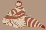  anthro artist_name belly big_belly brown_background brown_body eyeshadow female giraffe giraffid green_eyes green_eyeshadow hair hi_res huge_belly hyper hyper_belly makeup mammal markings morbidly_obese mouth_closed nude obese overweight red_hair roobin side_view simple_background sitting solo striped_arms striped_body striped_legs striped_markings striped_tail stripes tail tail_markings 