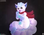  absurd_res alolan_form alolan_vulpix blue_body blush butt female feral genitals green_eyes hi_res leanne_(senz) looking_at_viewer nintendo open_mouth pawpads paws pokemon pokemon_(species) pussy regional_form_(pokemon) senz solo tail text url white_body 