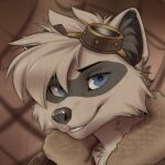  1:1 2023 black_nose blue_eyes digital_media_(artwork) eyebrows eyelashes fur hair headshot_portrait koul looking_at_viewer mammal portrait procyonid raccoon smile 