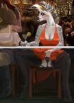  anthro bar beverage blush boots bottomwear bovid bovine breasts bullkater canid canine canis cattle cleavage clothed clothing clothing_lift cocktail_glass container coyote crop_top cup domestic_cat dress drinking_glass equid equine exhibitionism felid feline felis female footwear glass glass_container glass_cup group hi_res highlights_(coloring) legwear lemon_slice lingerie looking_at_viewer male mammal panties photo_background purple_eyes red_clothing red_dress shirt skirt skirt_lift smaller_version_at_source smile solo_focus spread_legs spreading stockings topwear underwear unknown_species zebra 