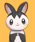  2023 ambiguous_gender black_body black_ears black_fingers black_nose bodily_fluids cheek_spots drunk_oak fingers multicolored_ears nintendo open_mouth orange_background pokemon pokemon_(species) simple_background sweat white_body yellow_body yellow_cheeks 