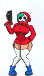  big_breasts boots breasts clothing female footwear gun human humanoid jacket mammal mario_bros mask nintendo pace-maker panties ranged_weapon shyguy solo sweater thick_thighs topwear underwear weapon 
