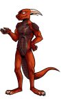  absurd_res animal_genitalia anthro balls claws dragon effarreturns genitals hand_on_hip hi_res horn male pawpads red_dragon scalie scar sheath simple_background solo western_dragon white_background xaldin 