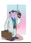  2018 aloha_shirt anthro briefcase clothing eyewear gun hi_res holding_briefcase male orin_(softdiamond) pattern_clothing pattern_shirt pattern_topwear ranged_weapon shirt signature simple_background smile solo sunglasses topwear unknown_artist unknown_artist_signature weapon 
