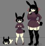  &lt;3 absurd_res animal_humanoid big_breasts black_body black_eyes black_fur black_hair blush blush_lines boots breasts clothing cotton_tail eyelashes female feral footwear fur garter_straps grey_background group hair hand_on_hip hi_res high_heeled_boots high_heels huge_breasts humanoid lagomorph lagomorph_humanoid legwear leporid leporid_humanoid looking_at_viewer mammal mammal_humanoid mature_female purple_clothing purple_footwear purple_shoes purple_sweater purple_topwear rabbit rabbit_humanoid rose_(saltynoodles) saltynoodles shoes short_hair simple_background sweater tan_body tan_skin thick_thighs thigh_boots thigh_highs topwear trio wide_hips 