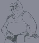  anthro bodily_fluids clothing fingers genitals hooved_fingers hooves lego_monkie_kid male mammal masturbation mature_male musclegut penis pigsy_(lego_monkie_kid) shirt solo suid suina sus_(pig) sweat tank_top topwear underwear unknown_artist 