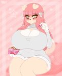  breasts canid canine clothing colored_nails cookie eating female food hair hi_res long_hair lucille_lilac macaroon mammal nails pink_hair razplus ribbons slightly_chubby sweater topwear yellow_eyes 