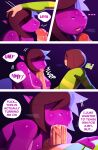  &lt;3 2023 5_fingers anthro big_breasts bodily_fluids bottomwear breasts clothing comic deltarune dialogue duo ellipsis english_text exclamation_point fellatio female fingers genitals hair hair_over_eye hand_on_breast hi_res huge_breasts human humanoid_genitalia humanoid_penis kris_(deltarune) lizard male male/female mammal one_eye_obstructed open_mouth oral oral_penetration pants penetration penile penis penis_between_breasts penis_in_mouth profanity purple_body purple_breasts purple_skin reptile scalie sex susie_(deltarune) svarzye sweat text topwear undertale_(series) 