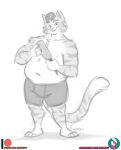  2023 anthro boxers_(clothing) clothed clothing domestic_cat eyewear felid feline felis glasses hi_res male mammal nicnak044 overweight overweight_male paddle sketch solo underwear whiteleaf 