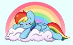  absurd_res big_ears blue_background blue_body blush cloud equid equine eyelashes eyes_closed feathered_wings feathers female feral folded_wings friendship_is_magic hair hasbro hi_res kittyrosie mammal multicolored_hair multicolored_tail my_little_pony pegasus rainbow rainbow_dash_(mlp) rainbow_hair rainbow_tail signature simple_background smile solo tail wings 