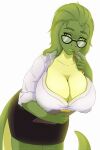  2:3 accessory anthro big_breasts bottomwear breasts butt butt_pose clothed clothing curvy_figure digital_media_(artwork) dragon eyewear female fluffy fur glasses hair hamua hi_res huge_breasts lips looking_at_viewer monotone_clothing monotone_shirt monotone_topwear narikusha nude office open_mouth panties pants portrait pose reptile scalie shirt simple_background sketch skirt smile snake solo thick_bottom_lip thick_thighs three-quarter_portrait topwear underwear upskirt 
