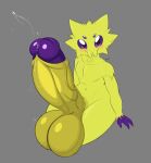  absurd_res anthro balls big_balls big_penis bodily_fluids generation_5_pokemon genital_fluids genitals grey_background hi_res huge_balls huge_penis hyper hyper_balls hyper_genitalia hyper_penis joltik leaking_precum male navel nintendo nude penis pokemon pokemon_(species) precum shiny_pokemon simple_background solo spinycatto vein veiny_penis yellow_body 