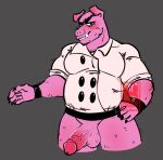  anthro chef_uniform clothing fur genitals hi_res lego_monkie_kid male mammal mature_male musclegut penis pigsy_(lego_monkie_kid) pink_body pink_fur solo suid suina sus_(pig) topwear unknown_artist 