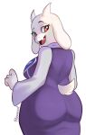  absurd_res anthro big_breasts big_butt boss_monster bovid breasts butt caprine eyebrows female fur goat hexecat hi_res looking_back mammal mature_female overweight raised_eyebrow smile solo toriel undertale undertale_(series) white_body white_fur 