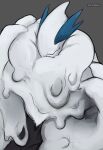  ambiguous_gender artist_name eyes_closed front_view generation_2_pokemon goo_creature grey_background hi_res legendary_pokemon lugia mouth_closed neck_bulge nintendo pokemon pokemon_(species) roobin silverwing_(lugia) simple_background solo white_body 