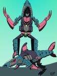  absurd_res ambiguous_gender anthro cel_shading feral fish front_view green_background hasbro hi_res machine marine multiple_forms rh robot seacon shaded shark side_view simple_background solo standing takara_tomy teal_body transformers 