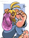  3:4 absurd_res anthro canid canine clothing dirty dirty_footwear feet female flip_flops foot_focus footwear hi_res humanoid mammal maria_(mrvalentim) mrvalentim overalls sandals smelly smelly_feet soles solo teasing toe_curl toes tongue tongue_out 