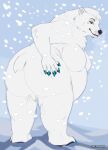  absurd_res anthro artist_logo bear belly big_belly big_butt black_nose black_pawpads blue_claws blue_eyes breasts butt cheek_tuft claws closed_smile facial_tuft featureless_breasts female full-length_portrait fur hair hi_res huge_belly logo looking_at_viewer mammal mouth_closed nude outside pawpads polar_bear portrait presenting presenting_hindquarters roobin short_hair simple_background slight_smile snow snowing solo standing tuft ursine white_body white_fur white_hair 