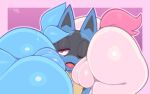  2023 anthro anthro_on_anthro anthrofied balls between_butts big_balls big_butt black_body black_fur black_inner_ear blue_body blue_fur bodily_fluids border butt chest_spike digital_media_(artwork) drooling eeveelution fangs fin frumples fur generation_1_pokemon generation_4_pokemon generation_6_pokemon genitals glistening glistening_body glistening_eyes group huge_butt looking_pleasured lucario male male/male multicolored_body multicolored_fur nintendo nude one_eye_closed one_eye_half-closed open_mouth open_smile outline pink_background pink_body pink_border pink_fur pink_outline pokemon pokemon_(species) pokemorph red_eyes saliva signature simple_background smile solo_focus spikes spikes_(anatomy) sweat sweaty_butt sylveon tail tail_fin teeth thick_thighs tongue trio vaporeon wide_hips yellow_body yellow_fur 