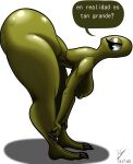  absurd_res anthro big_breasts big_butt bongo_(bonguitoweon) breasts butt curvaceous curvy_figure dinosaur female green_body green_eyes hi_res irc_(artist) nipples reptile scalie seductive solo spanish_text text thick_thighs translation_request voluptuous 