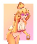 accessory alcohol animal_crossing anthro bedroom_eyes bell bell_collar beverage big_breasts bikini bikini_bottom bikini_top blonde_hair breast_squish breasts brown_eyes canid canine canis chest_tuft cleavage clothed clothing collar domestic_dog eyewear female fur hair hair_accessory hair_tie head_tuft hi_res holding_glass holding_object isabelle_(animal_crossing) leaning leaning_forward looking_at_viewer mammal midriff narrowed_eyes nintendo open_mouth presenting roryworks seductive shih_tzu simple_background slightly_chubby slightly_chubby_female solo squish sunglasses swimwear thick_thighs toy_dog tuft whiskey whiskey_glass yellow_body yellow_fur 